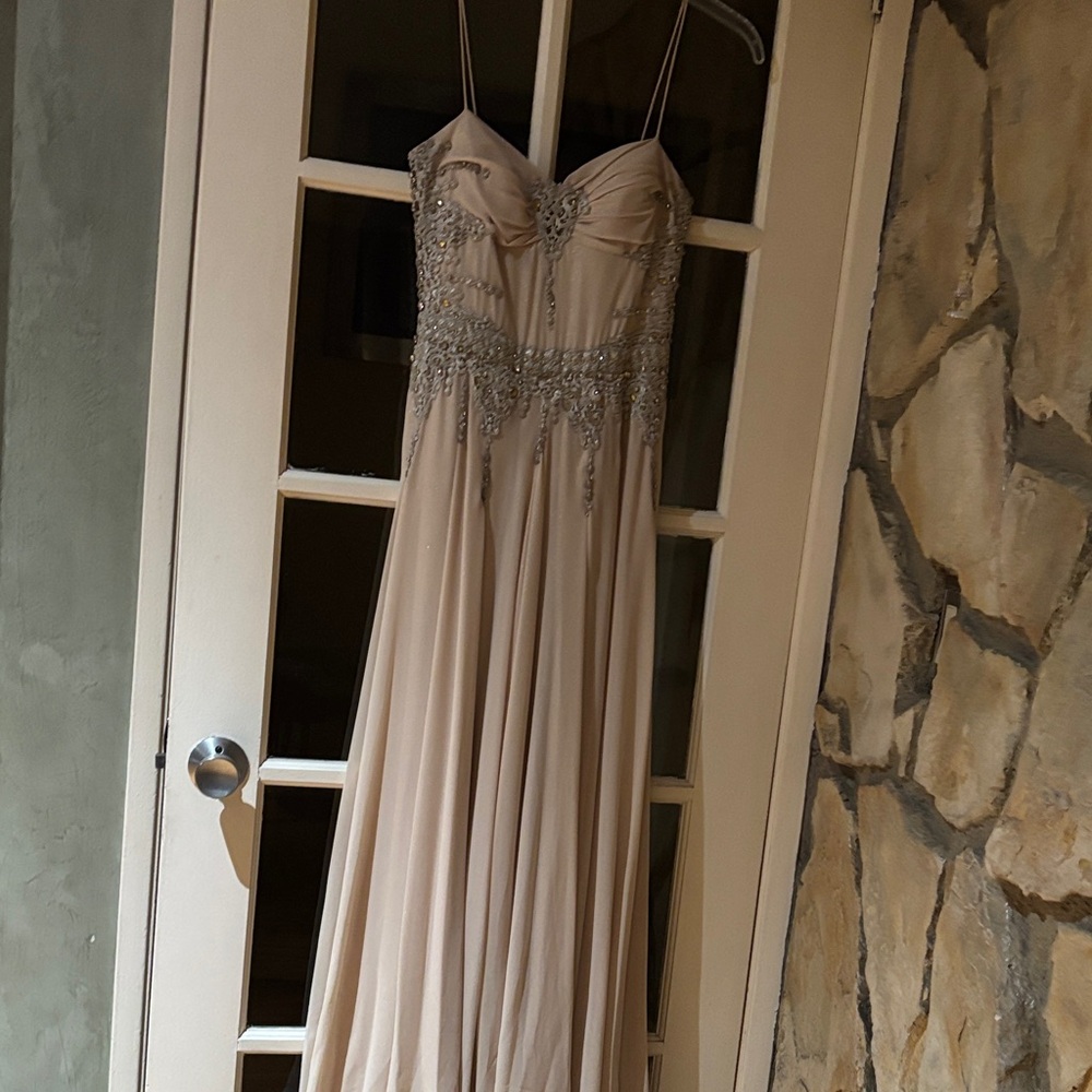 Mignon Elegant Beige Gown with Silver Embellishments